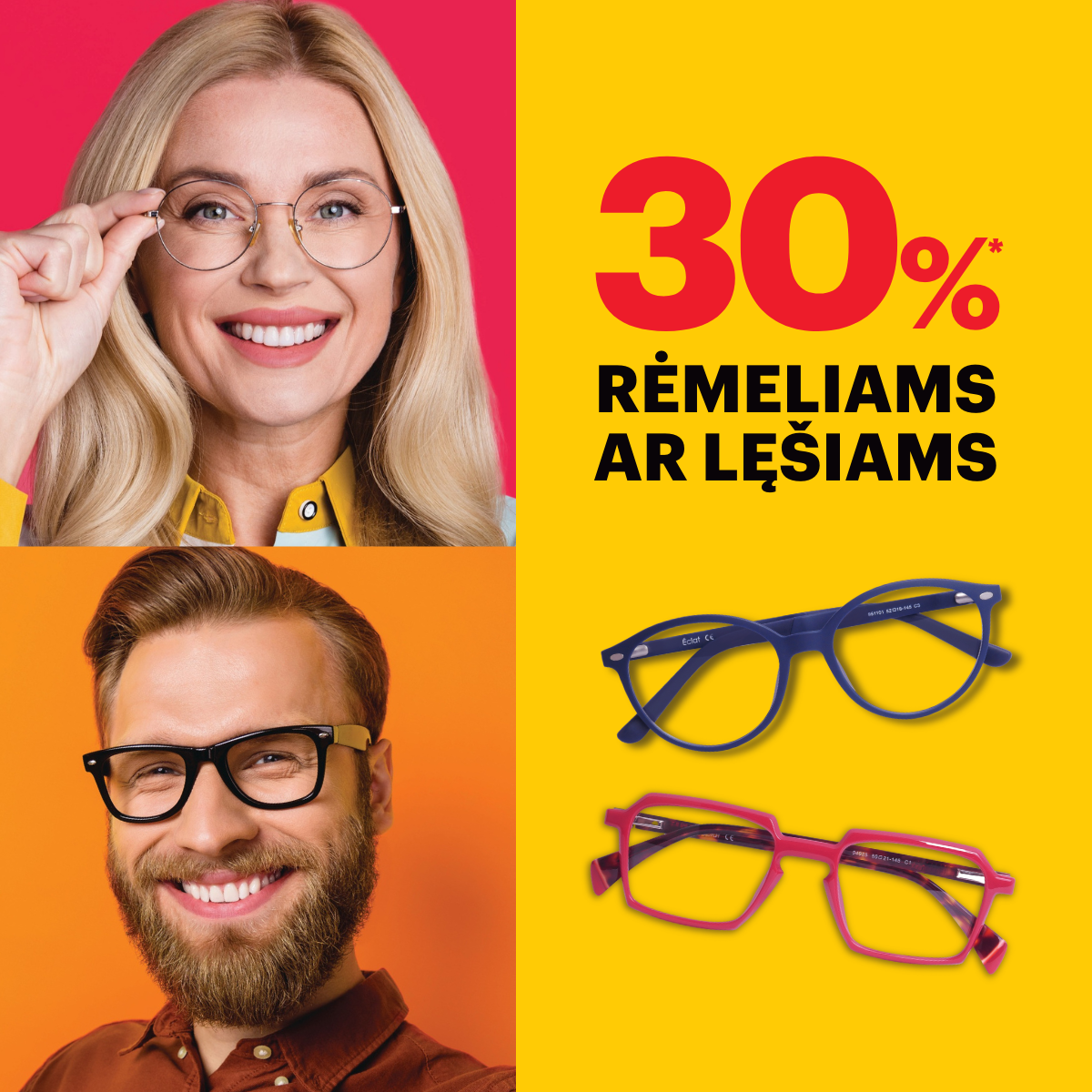 -30 % rėmelaims ar lęšiams